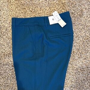 White House Black Market Teal Blue Straight Leg Slacks with Slit Ankle